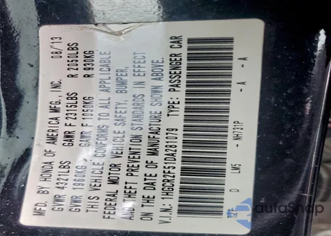 2013 Honda Accord Sport from USA, damaged, VIN 1HGCR2F51DA281079